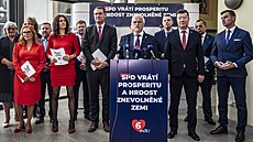 Hnutí SPD pedstavilo volební program pro íjnové snmovní volby. Na tiskové...