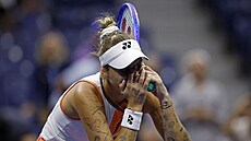 Markéta Vondrouová slaví postup do tvrtfinále US Open.