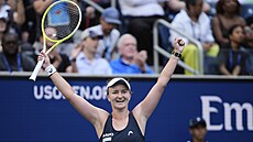 Barbora Krejíková slaví postup do tvrtfinále US Open.