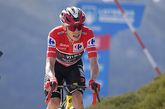 RADOSTNÉ UTRPENÍ. Dánský cyklista Jonas Vingegaard mí�í do cíle 20. etapy...