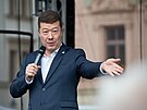 Mítink SPD a Tomia Okamury na námstí Republiky v Plzni. (17. záí 2025)