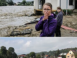 Lidé uprost�ed katastrofy. Ot�esení obyvatelé Mikulovic na Jesenicku stojí...