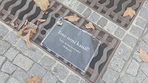 Cedule, kter kolemjdouc, ale pedevm trhovce upozoruje, e se nejedn o kanl. Relativn nedvno se objevil na Dominiknskm nmst ped Novou radnic v Brn (z 2025)