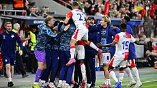 Slávistická radost po vedoucí tref� proti Bodö/Glimt.