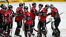 Hokejisté Sparty se radují z vítzství nad Tincem.