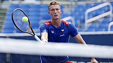 Ji�í Lehe�ka na tréninku p�ed Davis Cupem na Florid�.