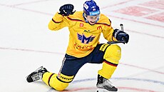 Tomá� Cibulka z �eských Bud�jovic slaví gól do sít� Hradce Králové.