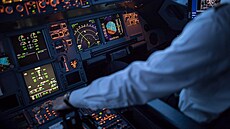 Ruka pilota dopravního letadla b�hem vzletu (11. srpna 2018)