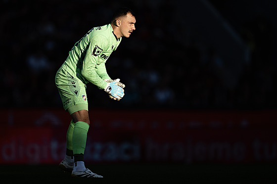 Plze�ský branká� Martin Jedli�ka v akci na pra�ské Letné