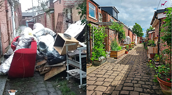 V britském Manchesteru místní obyvatelé vyistili uliku, která byla roky...