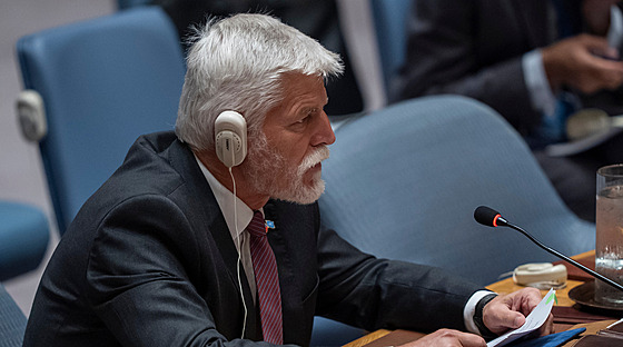 Prezident �eské republiky Petr Pavel hovo�í b�hem zasedání Rady bezpe�nosti v...