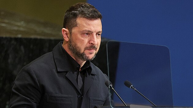 Ukrajinsk prezident Volodymyr Zelenskyj vystupuje na zasedn Valnho shromdn OSN. (24. z 2025)
