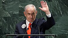 Izraelský premiér Benjamin Netanjahu na Valném shromá�d�ní OSN. �ást delegát�...