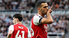 Mikel Merino z Arsenalu oslavuje svj vyrovnávací gól proti Newcastlu.