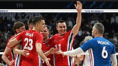 etí volejbalisté se radují v zápase o bronz na mistrovství svta.