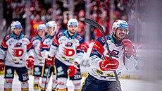 Pardubický úto�ník Jakub Lauko se raduje z gólu proti Olomouci.