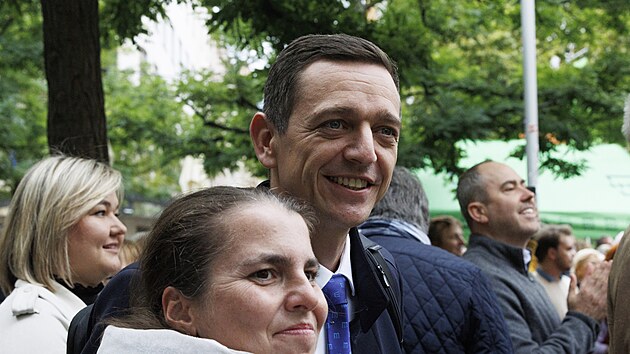 Jihomoravsk hejtman Jan Grolich na zvrenm happeningu koalice SPOLU v Brn. (30. z 2025)