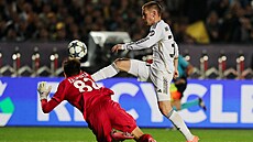 Franco Mastantuono z Realu v Madrid v akci v utkání Ligy mistr proti týmu...