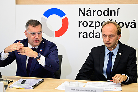 Pedseda NRR Mojmír Hampl (vlevo) a len NRR Jan Pavel na tiskové konferenci...