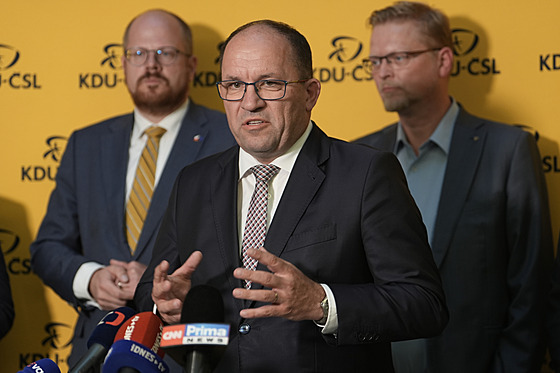 Marek Výborný na tiskové konferenci po povolebním jednání KDU-SL (5. íjna...