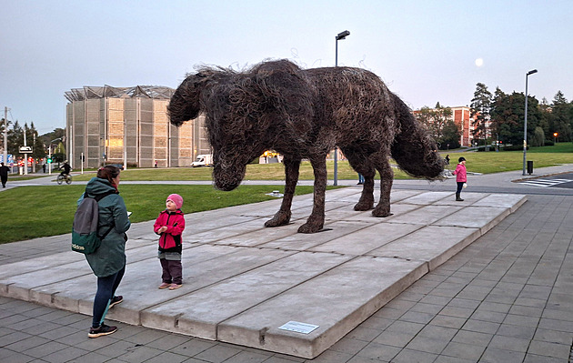 Drátná socha psa od Frantika Skály budí ve Zlín emoce. Dti si ji oblíbily.