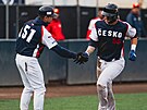Baseballov trenr Petr Stbrck (vlevo) bhem mistrovstv Evropy 2025 v...