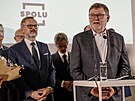 Tiskov konference Spolu po skonen voleb do Snmovny. Na snmku Petr Fiala a...