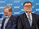 Zleva Petr Fiala a Zbyn�k Stanjura po jednání výkonné rady ODS. (7. �íjna 2025)