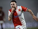 Slávistický k�ídelník Vasil Ku�ej se raduje z gólu v derby proti Spart�.