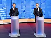 Premiér a expremiér eské republiky Petr Fiala (SPOLU) a Andrej Babi (ANO)...