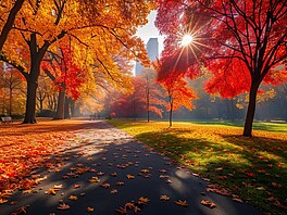 Unikátní podzimní atmosféra v Central Parku v New Yorku.