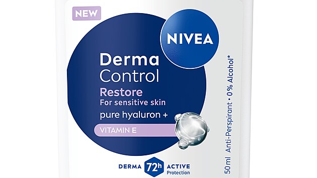 Tuh� antiperspirant Nivea Derma Control m� d�ky sv�mu unik�tn�mu slo�en� protiz�n�tliv� ��inky, pom�h� p�edch�zet sv�d�n� a zanech�v� podpa�� zdrav�j�� na pohled i pocitov�, cena 145 K�.