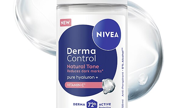 Stoprocentn� kyselina hyaluronov� obsa�en� v kuli�kov�m antiperspirantu Nivea Derma Control zaji��uje intenzivn� hydrataci, provitamin B5 zase zklid�uje a posiluje ko�n� bari�ru, cena 145 K�.