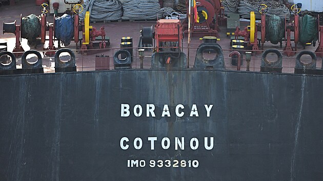 Sn�mek po��zen� u pob�e�� francouzsk�ho p��stavu Saint-Nazaire ukazuje tanker Boracay. (1. ��jna 2025)