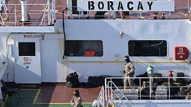 Sn�mek po��zen� u pob�e�� francouzsk�ho p��stavu Saint-Nazaire ukazuje tanker Boracay. (1. ��jna 2025)