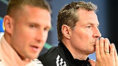Brian Priske na tiskové konferenci ped zápasem v Konferenní lize.
