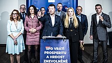 Tisková konference volebního tábu hnutí SPD v hotelu Don Giovanni. (4. íjna...