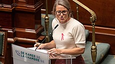 Belgická ministryn pro migraci Anneleen Van Bossuytová promlouvá. (26....