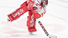 Branká Hradce Novotný odehrává kotou.