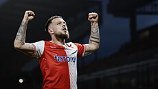 Slávistický kídelník Vasil Kuej se raduje ze svého gólu v derby proti Spart.