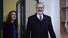 Premiér Petr Fiala s manelkou Janou volili na Z Masarykova v Brn. (3. íjna...