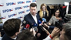 Volební táb SPD v hotelu Don Giovanni. Tomio Okamura. (4. íjna 2025)