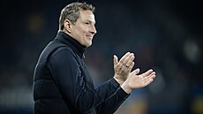 Sparanský trenér Brian Priske si vychutnává závr zápasu se Shamrock Rovers.