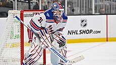 Branká New York Rangers Igor esorkin bhem pípravného utkání proti Bostonu.