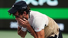 Valentin Vacherot se raduje z postupu do semifinále turnaje v anghaji.