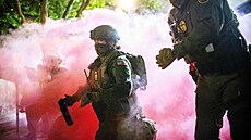 Lidé v americkém mst Portland ve stát Oregon demonstrují ped sídlem...