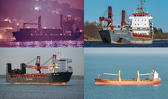 tyi plavidla z takzvané ruské stínové flotily: Sparta IV (vlevo nahoe),...