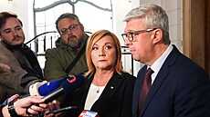 Tisková konference z vyjednávání vzniku nové vlády Hnutí ANO, SPD a Motoristé....