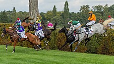 Závodníci bhem Velké pardubické pekonávají Taxisv píkop.