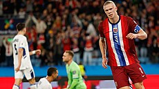 Norský kanonýr Erling Haaland slaví sv�j gól v utkání proti Izraeli.